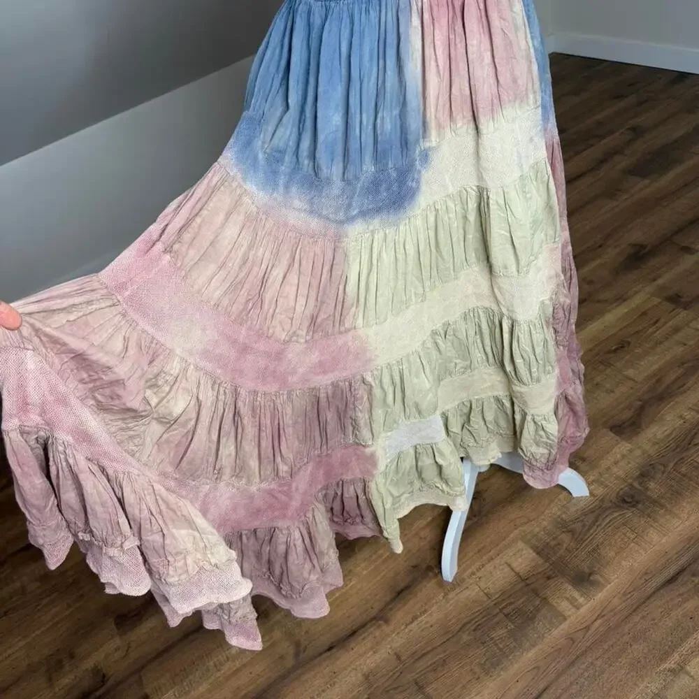 Styleworks Tiered Tie Dye Maxi Skirt Boho Prairie Festival Skirt Size L - Picture 3 of 7